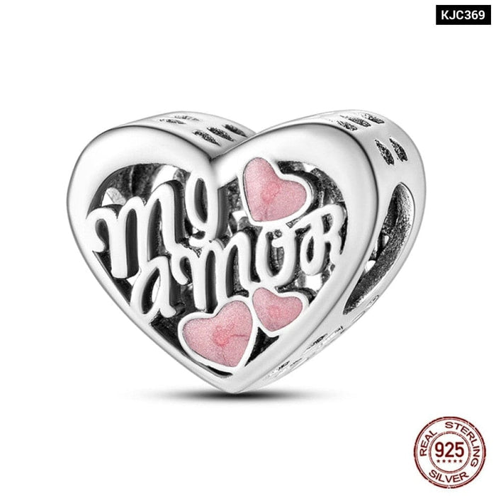 925 Sterling Silver Romantic Heart Series Charms Beads Fit Pandora Bracelet DIY Mothers Day Jewelrys