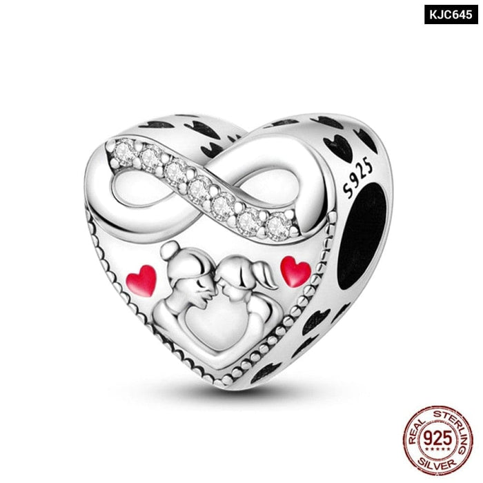 925 Sterling Silver Romantic Heart Series Charms Beads Fit Pandora Bracelet DIY Mothers Day Jewelrys