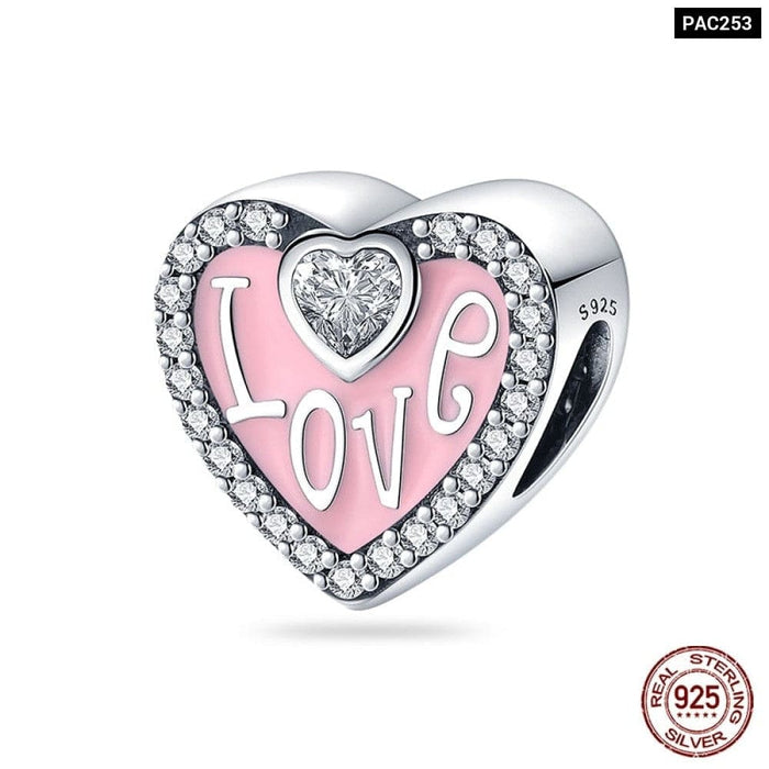 925 Sterling Silver Romantic Heart Series Charms Beads Fit Pandora Bracelet DIY Mothers Day Jewelrys