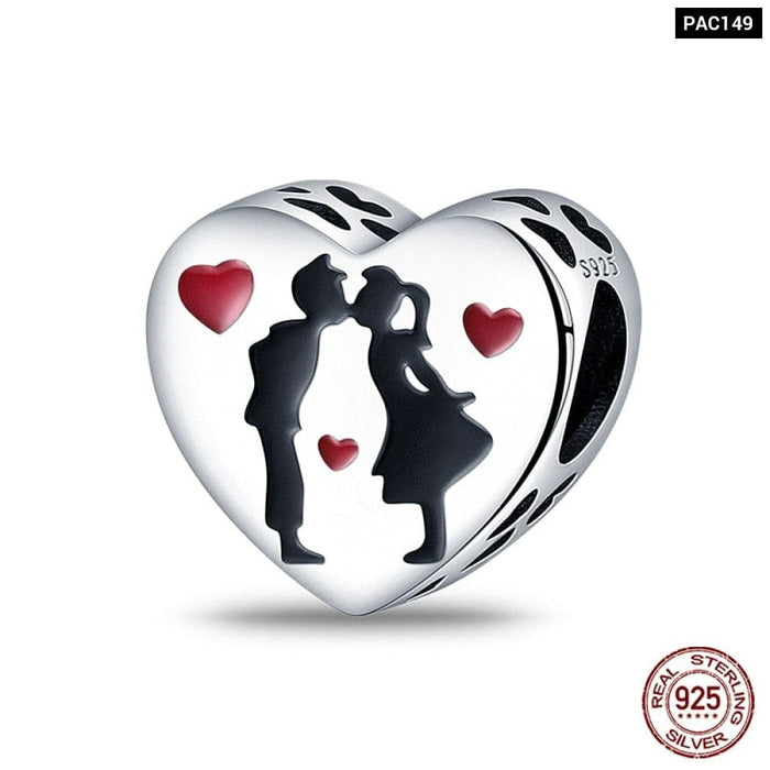 925 Sterling Silver Romantic Heart Series Charms Beads Fit Pandora Bracelet DIY Mothers Day Jewelrys