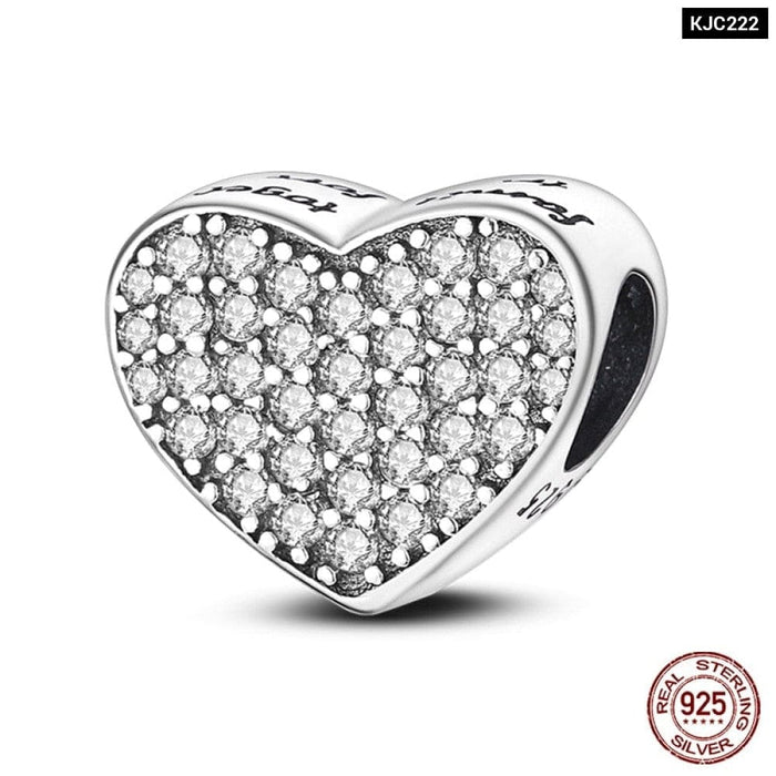 925 Sterling Silver Romantic Heart Series Charms Beads Fit Pandora Bracelet DIY Mothers Day Jewelrys