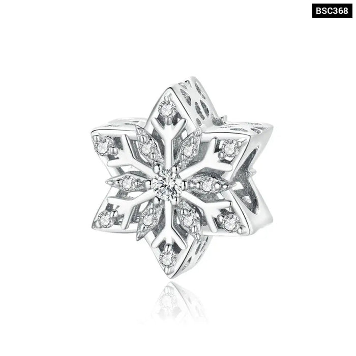 925 Sterling Silver Round Beads Snowflake Charms Pendant Fit