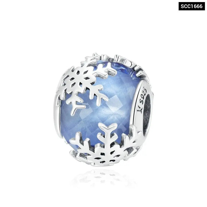 925 Sterling Silver Round Beads Snowflake Charms Pendant Fit