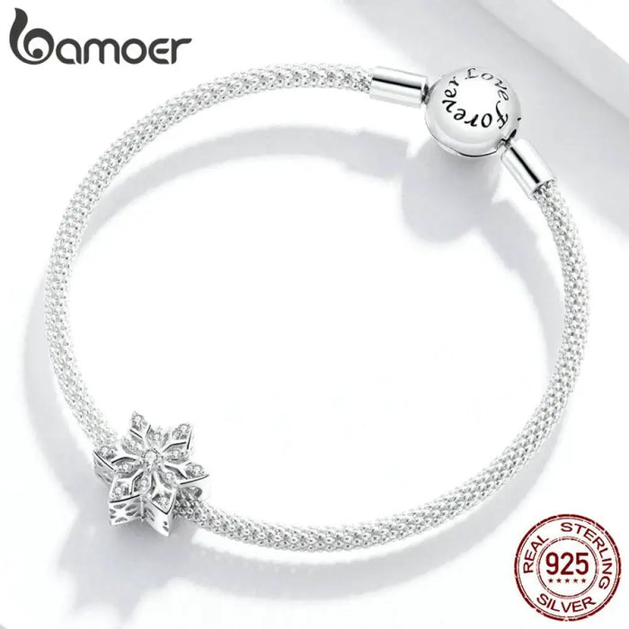 925 Sterling Silver Round Beads Snowflake Charms Pendant Fit