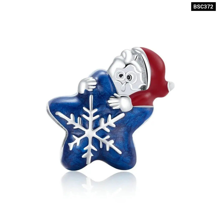 925 Sterling Silver Santa Claus Little Snowman Charm For