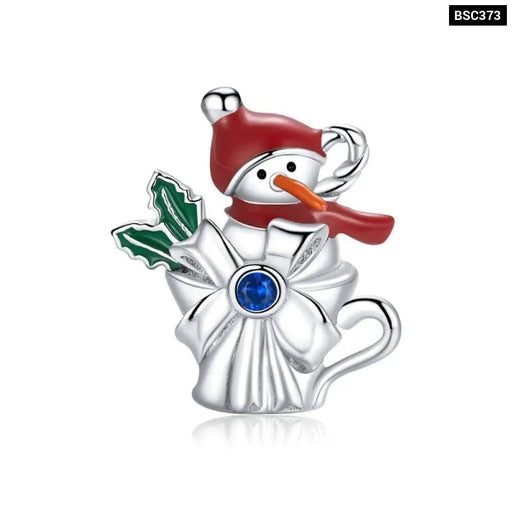 925 Sterling Silver Santa Claus Little Snowman Charm For