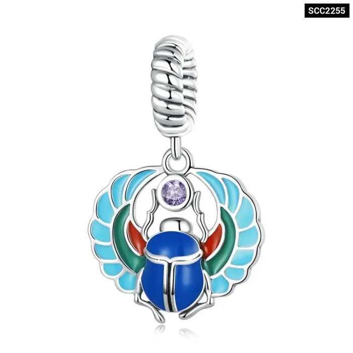 925 Sterling Silver Scarab Lotus Charm Pendant Fit For Diy