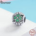 925 Sterling Silver Shamrock Flower Green Crystal Beads