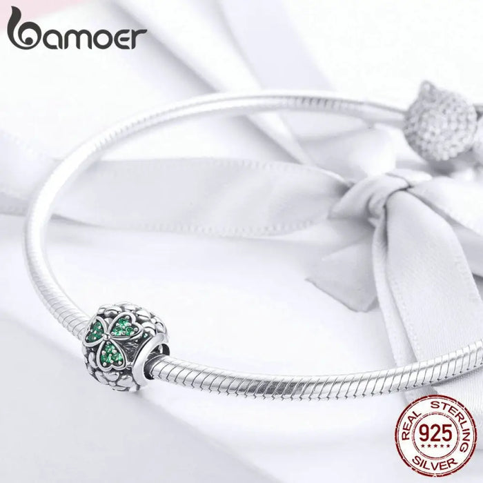 925 Sterling Silver Shamrock Flower Green Crystal Beads