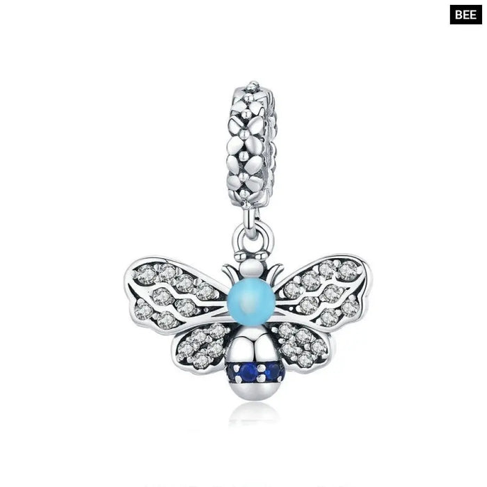 925 Sterling Silver Shiny Dragonfly Charm For Diy Bracelet