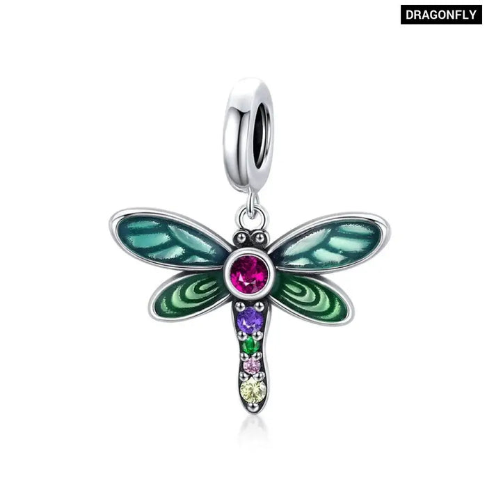 925 Sterling Silver Shiny Dragonfly Charm For Diy Bracelet