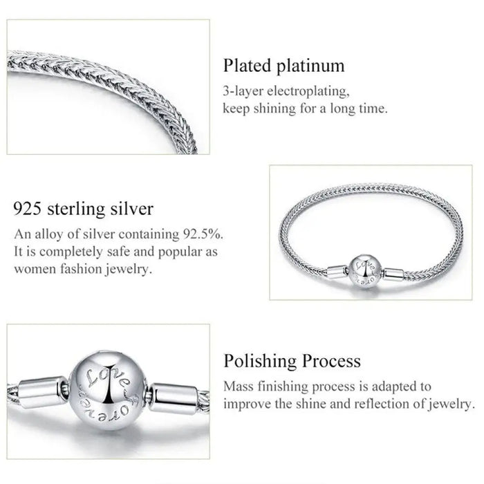 925 Sterling Silver Snake Charm Basic Bracelet For Women
