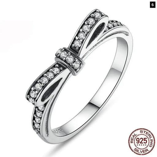 925 Sterling Silver Sparkling Bow Knot Stackable Ring Micro