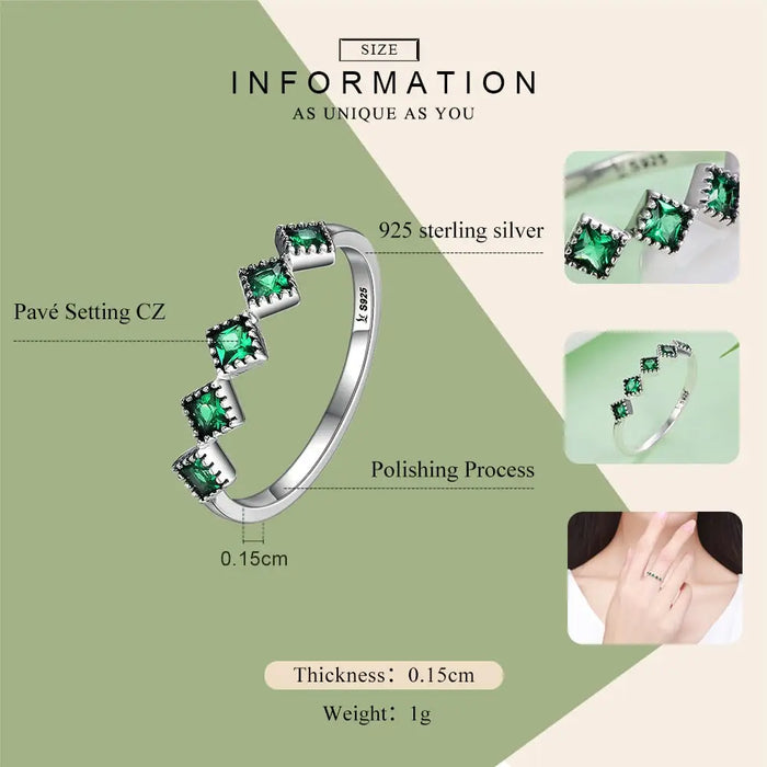 925 Sterling Silver Stackable Square Green Cz Finger Rings