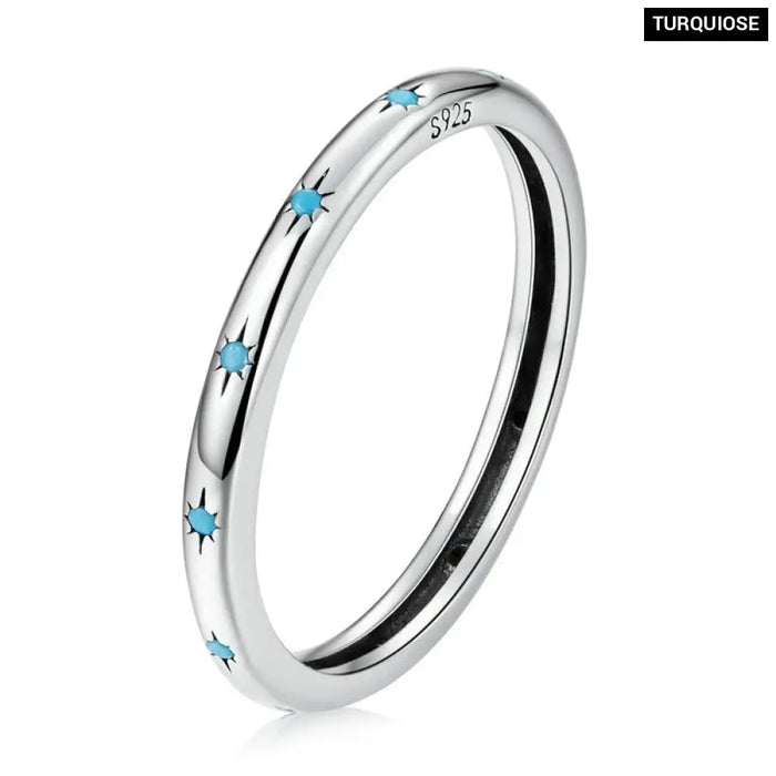 925 Sterling Silver Star Ring Women Turquoise