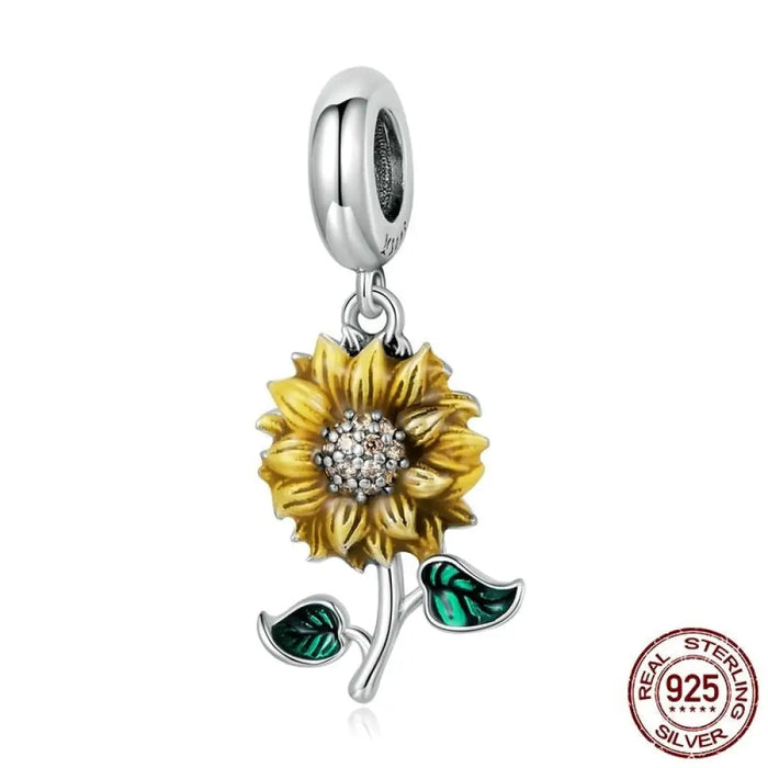 925 Sterling Silver Sunflower Charm Ladybug Pendant Fit For