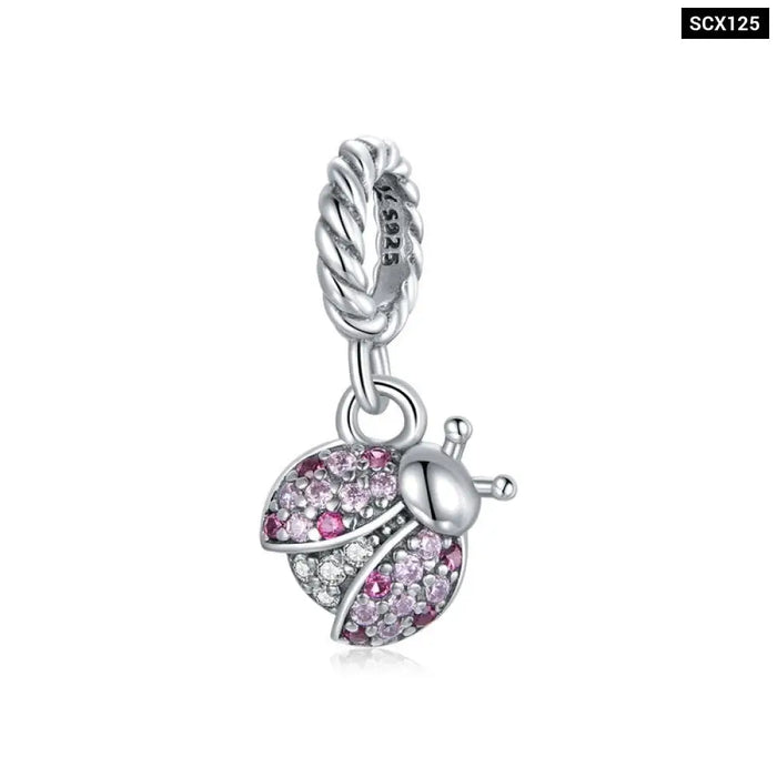 925 Sterling Silver Sunflower Charm Ladybug Pendant Fit For