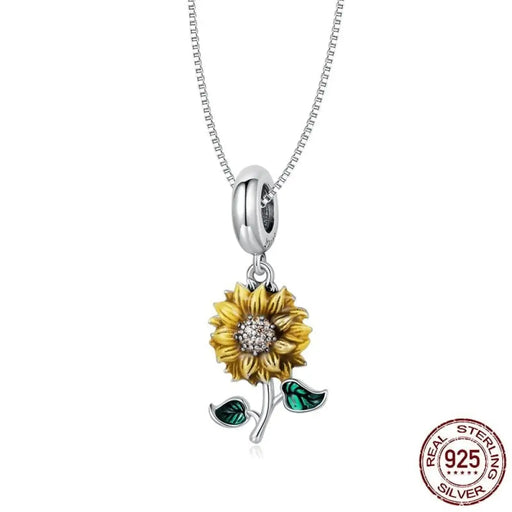 925 Sterling Silver Sunflower Pendant Necklace For Women