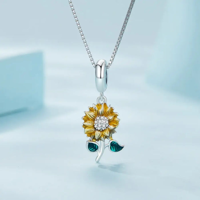 925 Sterling Silver Sunflower Pendant Necklace For Women