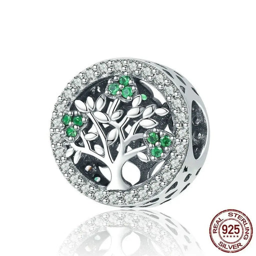 925 Sterling Silver Tree Of Life Dazzling Cz Round Charms