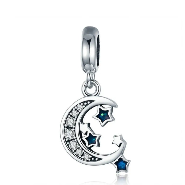 925 Sterling Silver Universe Series Star & Moon Beads Blue