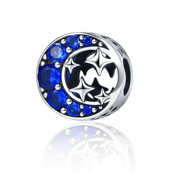 925 Sterling Silver Universe Series Star & Moon Beads Blue