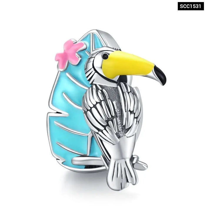 925 Sterling Silver Vivid Bright Parrot Pendant Fit