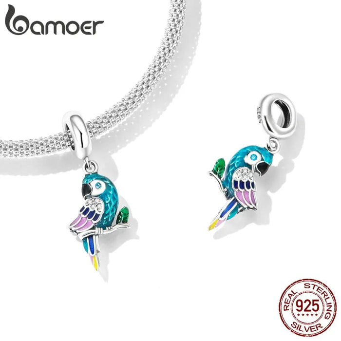 925 Sterling Silver Vivid Bright Parrot Pendant Fit