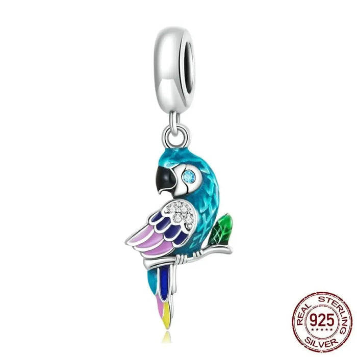 925 Sterling Silver Vivid Bright Parrot Pendant Fit