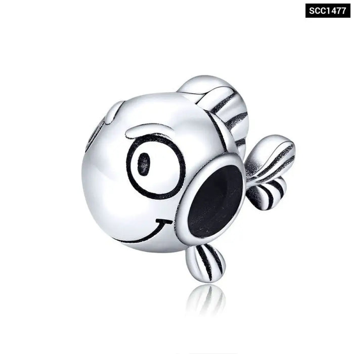 925 Sterling Silver Yellow Enamel Clownfish Metal Charm For