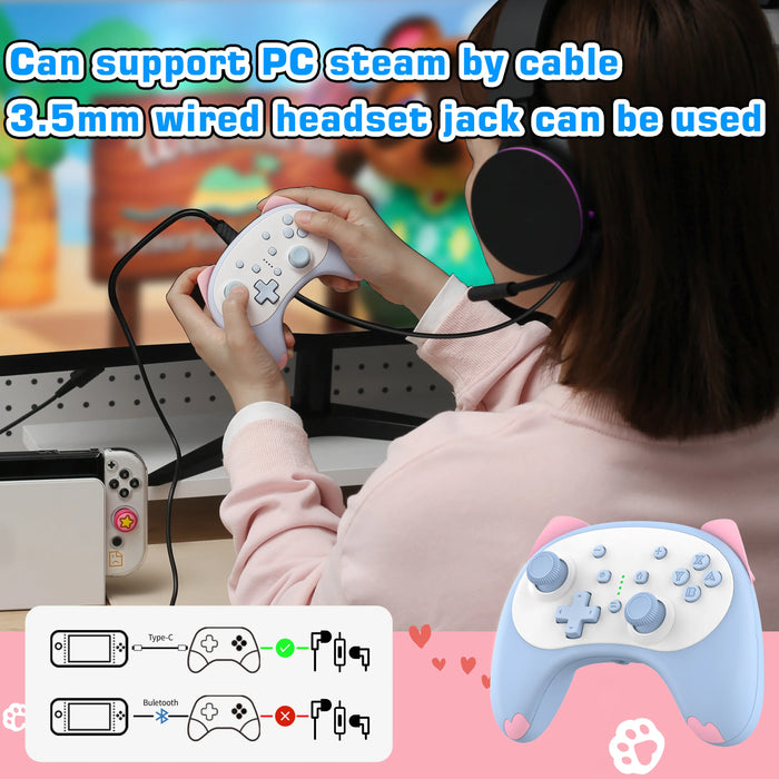 Cartoon Kitten Wake Up Voice Wireless Controller Headset Support Compatible Nintendo Switch/Switch Lite/Switch Oled