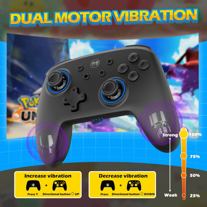 Samurai Black Controller Wake Up Wireless Bluetooth Auto-Fire Pro Controller Compatible Nintendo Switch