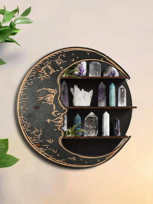 Boho Moon Face Shelf Crystal Holder And Wall Decor