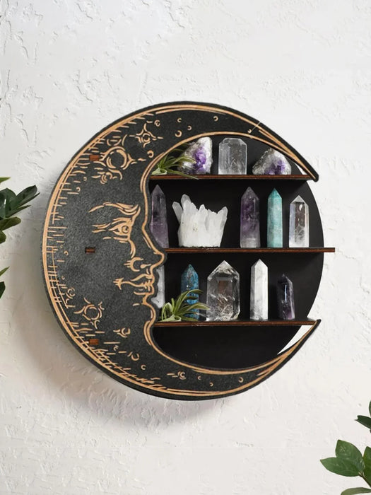 Boho Moon Face Shelf Crystal Holder And Wall Decor