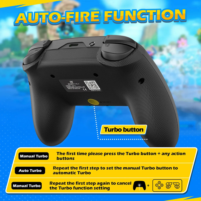 Samurai Black Controller Wake Up Wireless Bluetooth Auto-Fire Pro Controller Compatible Nintendo Switch