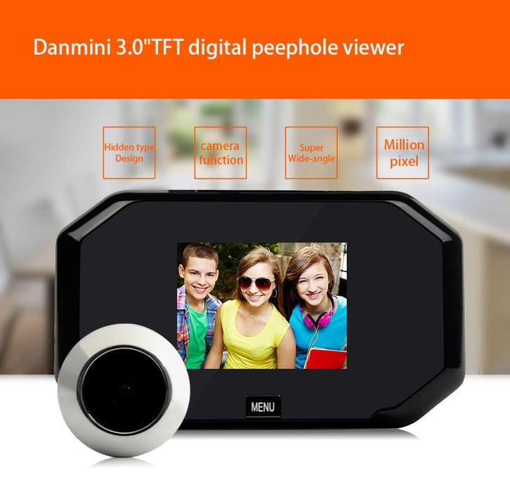 3 Inch Screen 1.0Mp Security Camera Taking Picture Door Peephole Support Tf Card Black