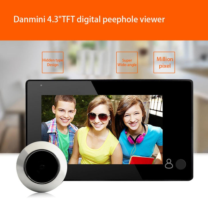 4.3 Inch Screen 1.0Mp Security Camera Door Peephole With One-Key To Watch Function Black