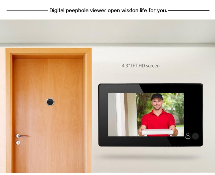 4.3 Inch Screen 1.0Mp Security Camera Door Peephole With One-Key To Watch Function Black