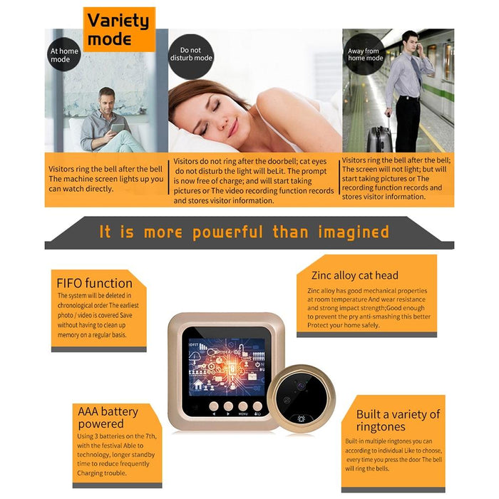 2.4 Inch Screen 2.0Mp Security Camera No Disturb Peephole Viewer Doorbell Support Tf Card / Night Vision / Video Recording