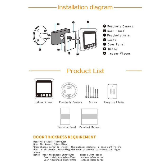 2.4 Inch Screen 2.0Mp Security Camera No Disturb Peephole Viewer Doorbell Support Tf Card / Night Vision / Video Recording