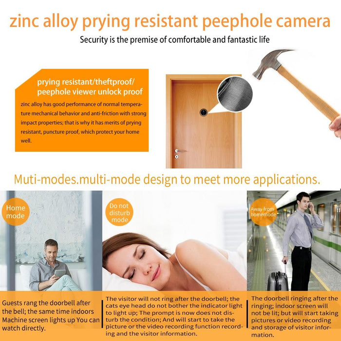 2.4 Inch Screen 2.0Mp Security Camera No Disturb Peephole Viewer Support Tf Card Silver