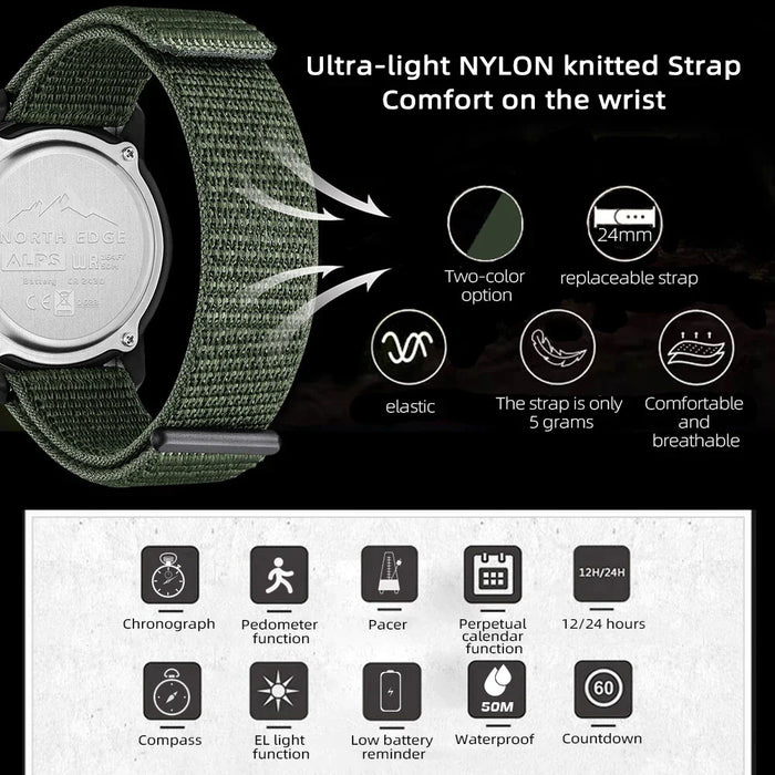 Mens Militray Sports Super Light Outdoor Compass Waterproof 50M Carbon Fiber Digital Wrist Watch