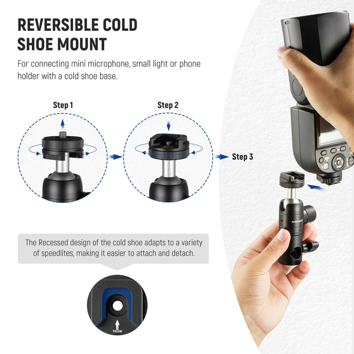 3 In 1 Light Stand Adapter With Cold Shoe And Mini Ball Head For Camera Monitor And Ring Light Reversible Mount Plate