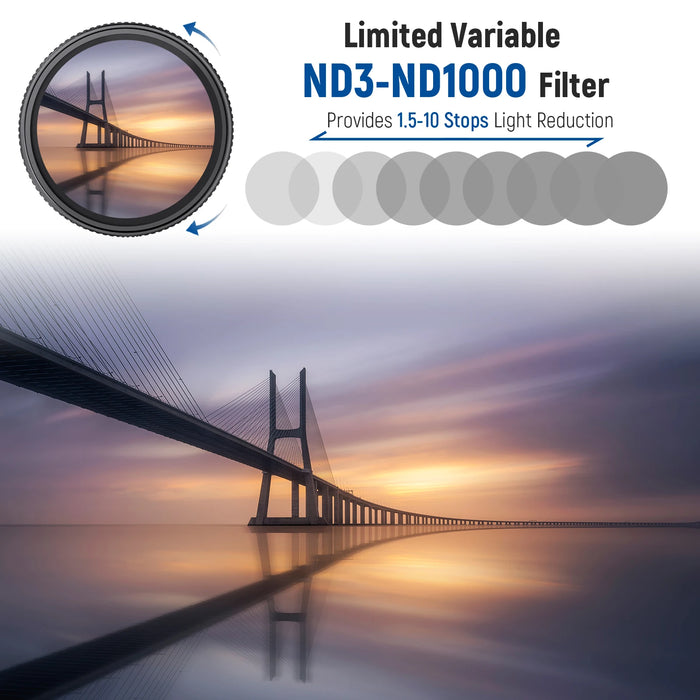 Variable Nd Filter Nd3 Nd1000 1.5 10 Stops Double Sided 30 Layer Nano Coatings