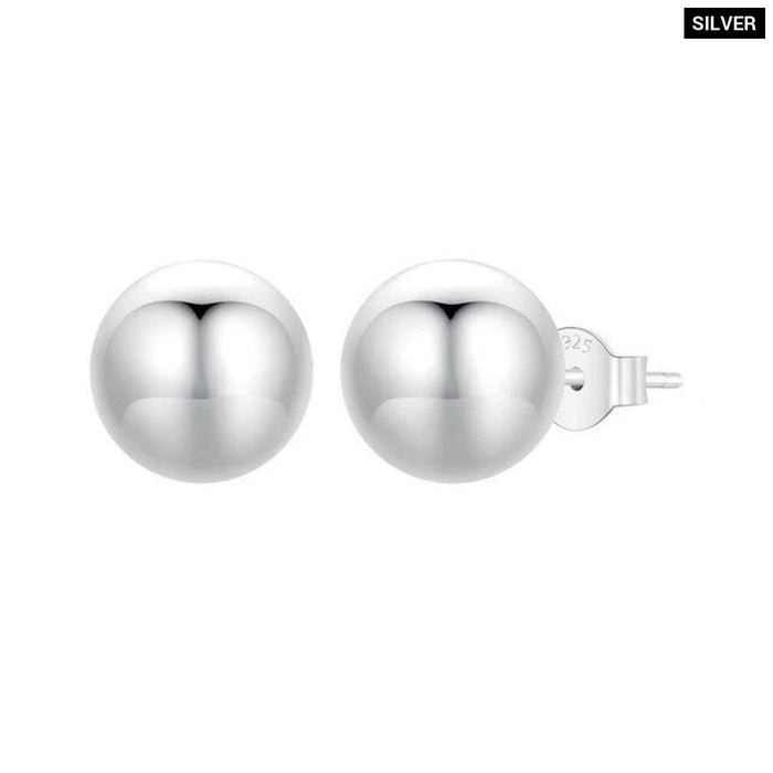 Womens White Gold Plated Ball Stud Earrings, 925 Sterling Silver Simple Polished Hypoallergenic Jewellery Sce1725