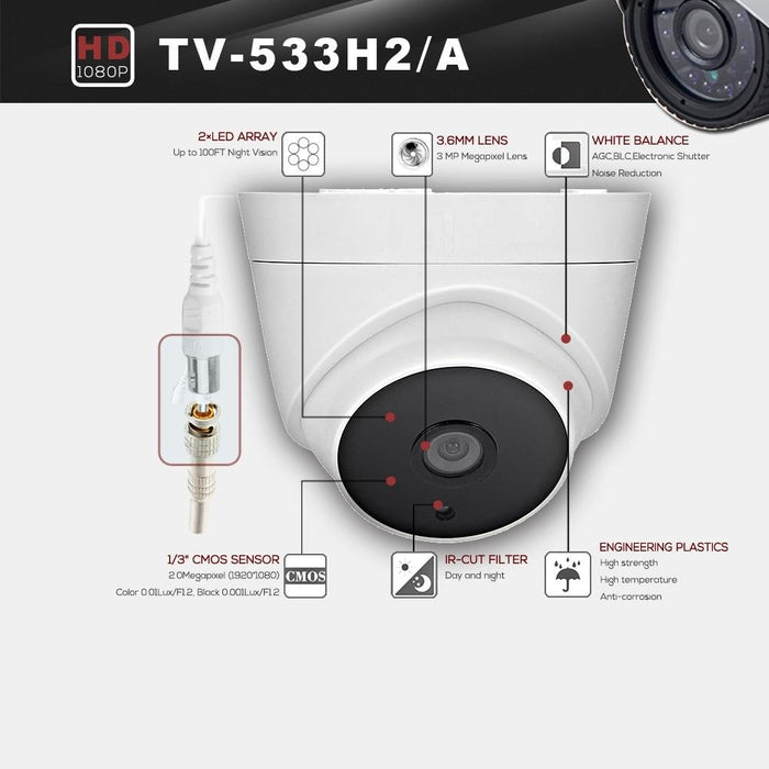 533A Waterproof 3.6Mm 3Mp Lens Ahd Camera With 2 Ir Led Arrays Support Night Vision & White Balance