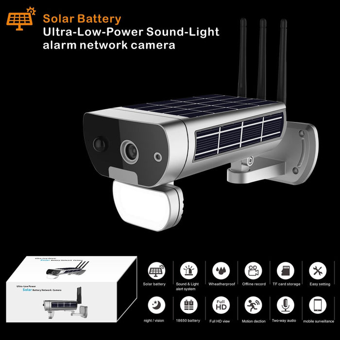 T8 1080P Full Hd Solar Battery Ultra Low Power Sound Light Alarm Network Camera Support Motion Detection Night Vision Two Way Audio Tf Card