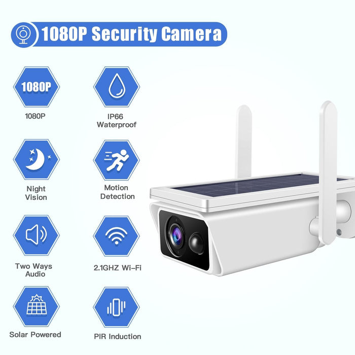 1080P Hd Solar Powered 2.4Ghz Wifi Security Camera Without Battery Support Motion Detection Night Vision Two Way Audio Tf Card