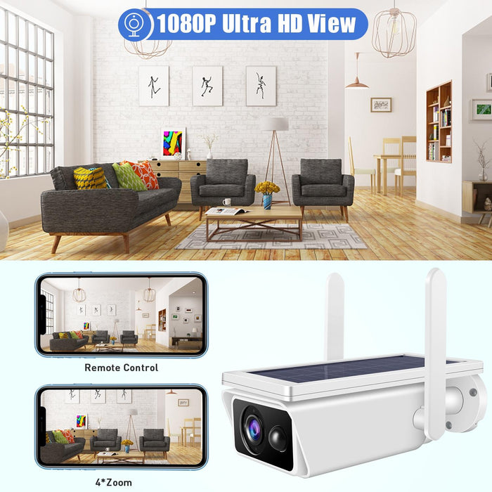 1080P Hd Solar Powered 2.4Ghz Wifi Security Camera Without Battery Support Motion Detection Night Vision Two Way Audio Tf Card