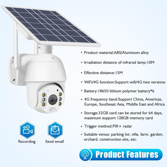 1080P Full Hd Solar Powered Wifi Camera Support Pir Alarm Night Vision Two Way Audio Tf Card